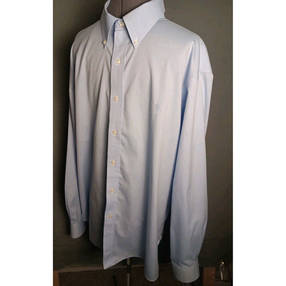 Polo Ralph Lauren Shirt Mens (18 36/37) All Blue Pony Non-Iron Button Down EUC - Picture 2 of 12